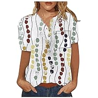 Womens Spring Fashion 2023, Women's Casual Fashion Cotton Linen Printed Women's Short Sleeve Shirt