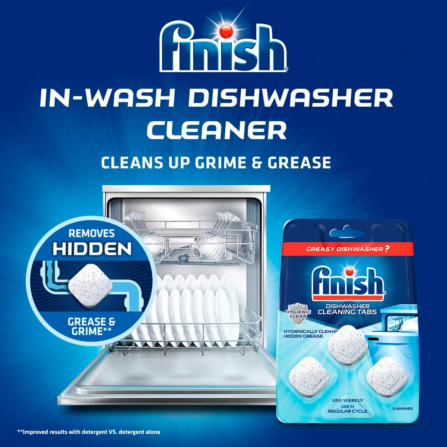 Finish In-Wash Dishwasher Cleaner: Clean Hidden Grease and Grime, 3 ct (Packaging May Vary)