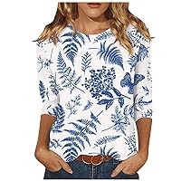 Womens 3/4 Sleeve Summer Tops Loose Casual Tunic Crew Neck T-Shirt Plus Size 2024 Trendy Pullover Tees Shirts