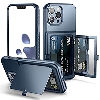 WeLoveCase for Cute iPhone 13 Pro Max Case for Women with Credit Card Holder & Hidden Mirror, Two Layer Shockproof Heavy Duty Protection Cover Protective Wallet Case for iPhone 13 Pro Max Blue