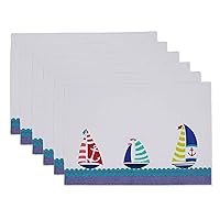 DII 100% Cotton, 13x 19 Everyday Basic Placemat Set of 6, Sailboats Embroidered