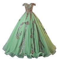 Women's Off-Shoulder Sequins Lace-up Quinceanera Dress Ball Gown