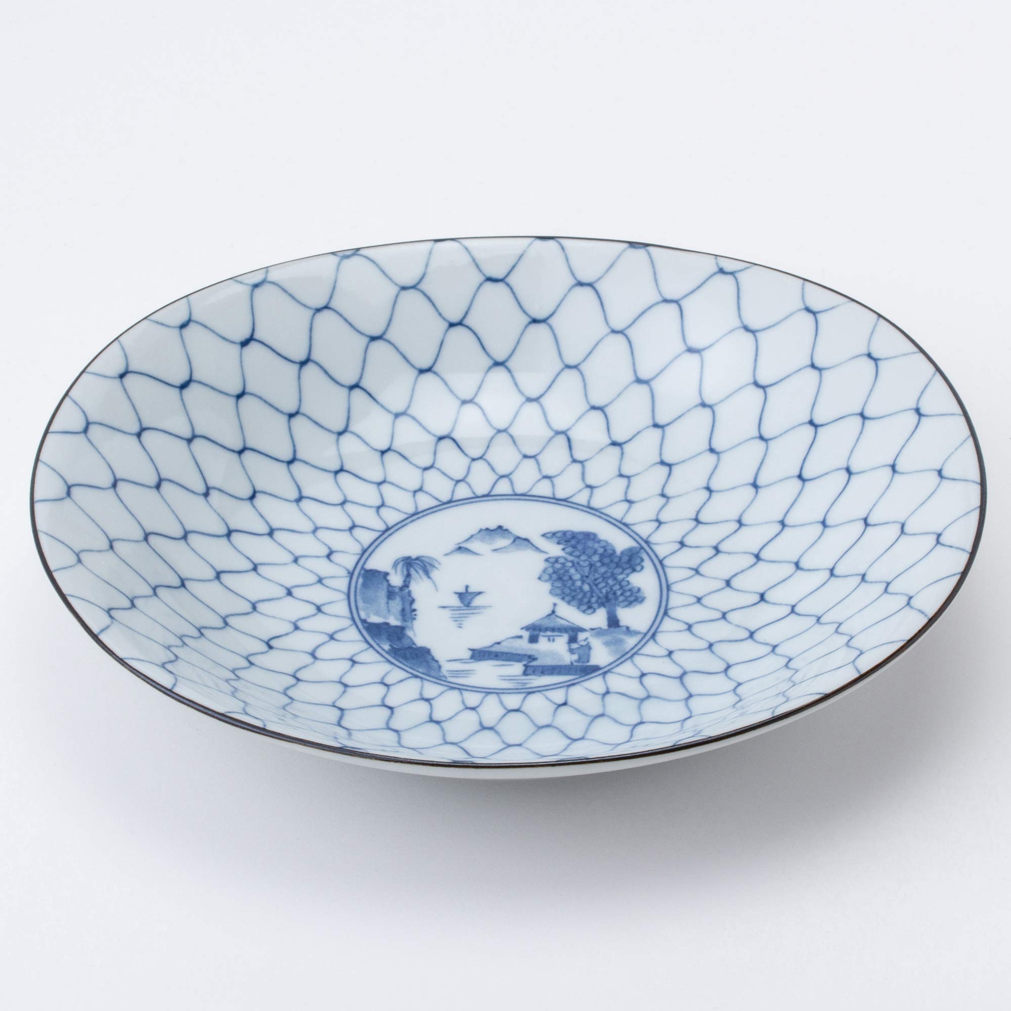 西海陶器(Saikaitoki) Saikai Pottery 31302 Oval Anti-Potted Indigo, Pictorial Changing, Presentation Box, Made in Japan, 8.7 x 7.9 inches (22 x 20 cm), Set of 5
