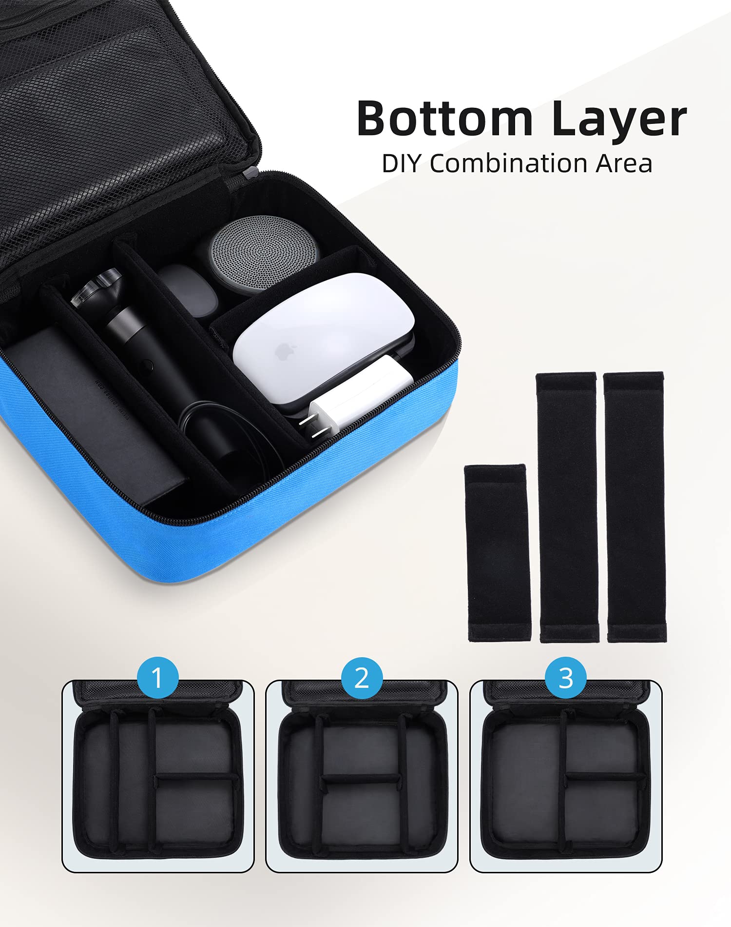 Electronics Travel Organizer-3 Layer Travel Cable Charger Storage Organizer bag with Shockproof Pokect for Tablet, Cord Organizer Case with DIY Storage Area,Tech Pounch for Electronic Accessories