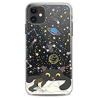 TPU Case Compatible with iPhone 15 14 13 12 11 Pro Max Plus Mini Xs Xr X 8+ 7 6 5 SE Feline Sweet Dreams Cute Colored Stars Design Planet Saturn Flexible Silicone Galaxy Print Slim fit Clear