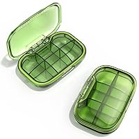6 Compartment Travel Pill Box, Pill Organizer Moisture Proof Pill Case, Small Pill Box for Pocket Purse, Daily Portable Medicine Vitamin Box, Fish Oil Box, Supplement Box(Green)