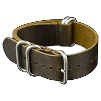 Infantry 20mm 22mm Genuine Leather Watch Band, 5 Rings Black/Brown Watch Strap, Relacement Slip-Thru Watchband, with Stainless Steel Buckle