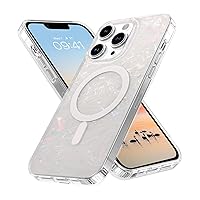 YINLAI Case for iPhone 13 Pro max 6.7-Inch,[Compatible with MagSafe], Magnetic Slim Pearl Glitter Bling Sparkly Mother-of-Pearl Seashell Women Girls Soft Shockproof Protective Phone Cover, White
