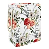 Laundry Hamper Red Pink Rose Floral Pattern Collapsible Laundry Baskets Firm Washing Bin Clothes Storage Organization for Bathroom Bedroom Dorm
