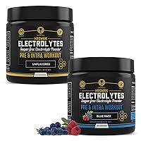 HRDWRK 100 Servings Keto Electrolytes Powder Hydration Sugar Free - Electrolyte Powder to Boost Endurance & Reduce Fatigue with Electrolytes Supplement - Unflavored & Blue Raspberry Set
