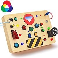 POLKRANE Busy Board with LED Light - Toddler Toys for 1+ Year Old Boy and Girl, 1-3 Year Old boy Gifts, Sensory Toys for Toddlers 1-3 Montessori Busy Board, Light Switch Toys for Toddlers