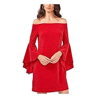 Vince Camuto Women's Off-The-Shoulder Flutter-Sleeve Dress (M, Vermillion)