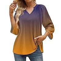 Women's Casual Tops, 3/4 Sleeve T Shirt V Neck Pullover Top, S XXXL