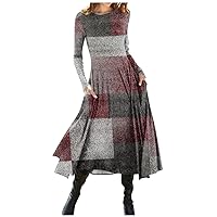 Women's Holiday Tops Dressy Fashion Casual Printed Round Neck Pullover Slim Fitting Long Sleeve Dress Shirt, S-3XL