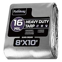 Heavy Duty Tarp 8x10FT, 16 Mil Sliver Thick Waterproof Poly Tarp for Outdoor Camping Pool Car Tent, UV Resistant, Rip and Tear Proof Tarpaulin with Grommets and Reinforced Edges