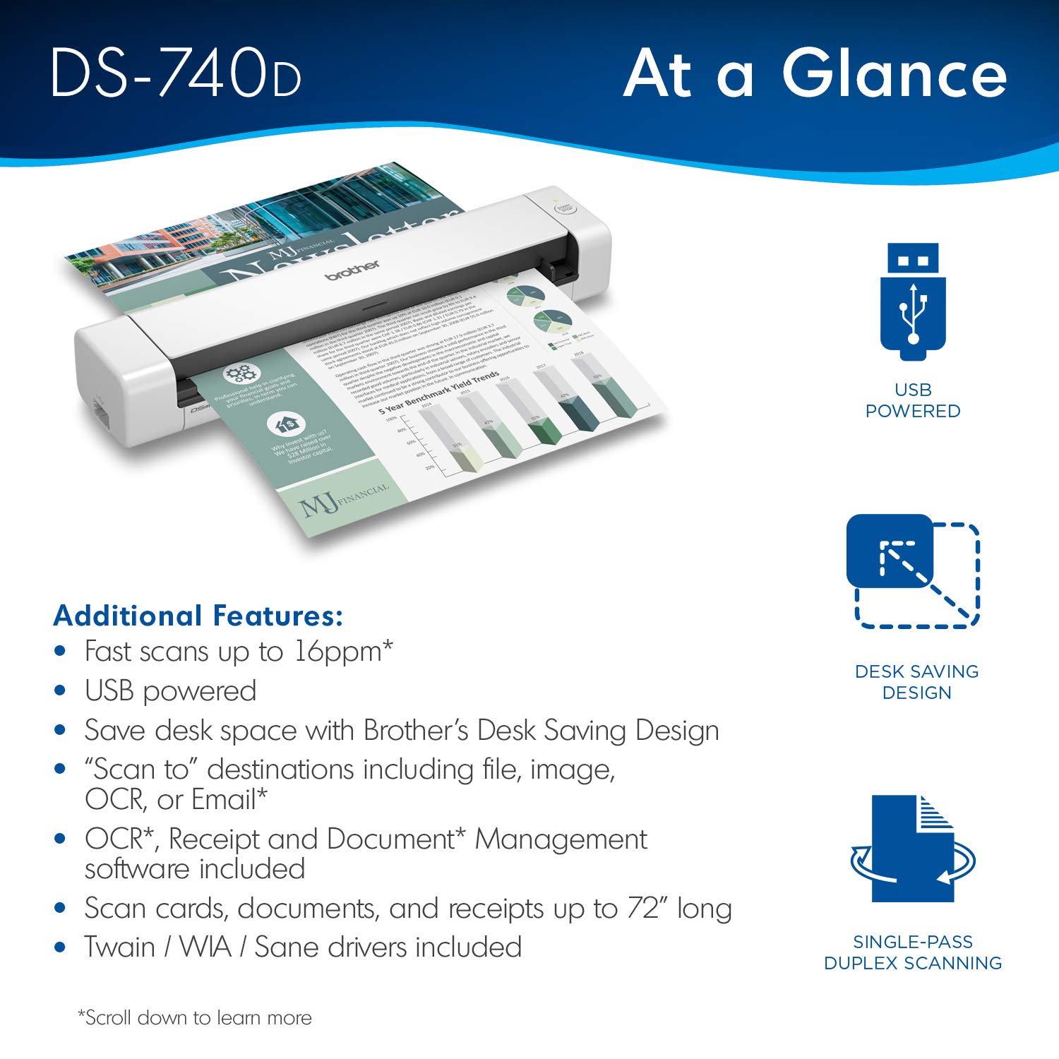 Brother DS-740D Duplex Compact Mobile Document Scanner