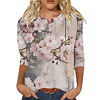 Trendy Tops for Women,3/4 Sleeve T Shirts for Women Crew Neck Casual Print Graphic Shirt Plus Size Tops for Women