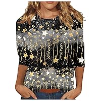 Casual Tops For Women, Christmas Long Sleeve Shirts Women'S Printed Three Quarter Pullover Tops Regular Casual Winter Fashion Women 2023 Trendy Clothes Sweatshirts Casual (L, Black)