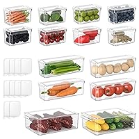 Fridge Organizers and Storage - 14 Pack Clear Refrigerator Organizer Bins with Lid, 3 Size Stackable Fridge Organization, Fruit Container for Refrigerator, Keep Egg Grape Tomatoes Etc Fresh