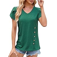 Shirts for Women Summer Tops V Neck Ruffle Short Sleeve Loose Fit Fashion Csual T Shirts Womens Tops and Blouses