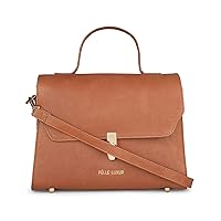 Pelle Luxur Leather Satchel Handbags for Womern | Medium Flap Closure Detachable Sling Tan
