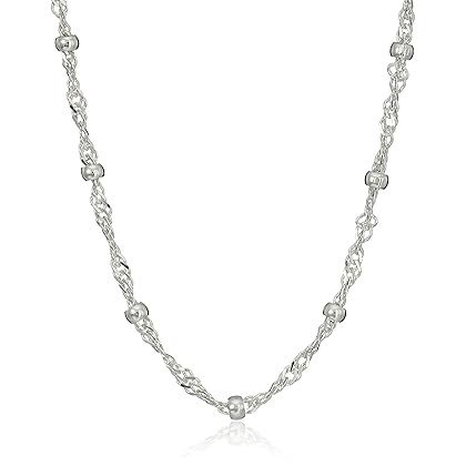 Amazon Essentials Sterling Silver Singapore Bead Chain Station Necklace
