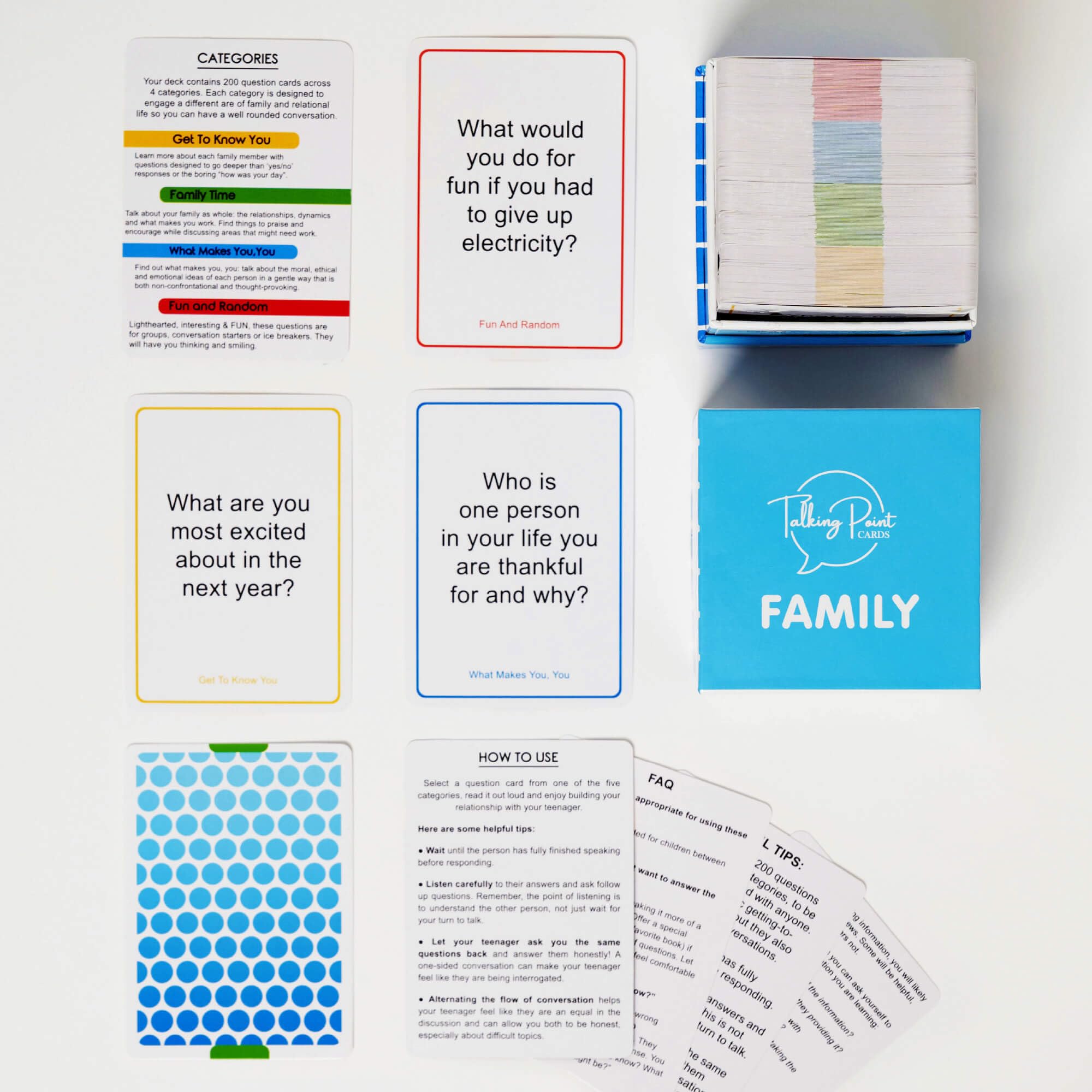 200 Family Conversation Cards - Put Down The Phones & Connect with Your Family - Get to Know Each Other Better with Meaningful Talk - Let Kids Express Themselves, Great for Dinner Table & Road Trips