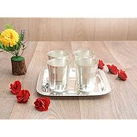 GoldGiftIdeas Silver Plated Pari Glass Tray Serving Set, Glassware Set, Water Glasses Set of 4