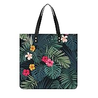 Hibiscus Floral Tropical Palm Pattern Printed Tote Bag for Women Fashion Handbag with Top Handles Shopping Bags for Work Travel