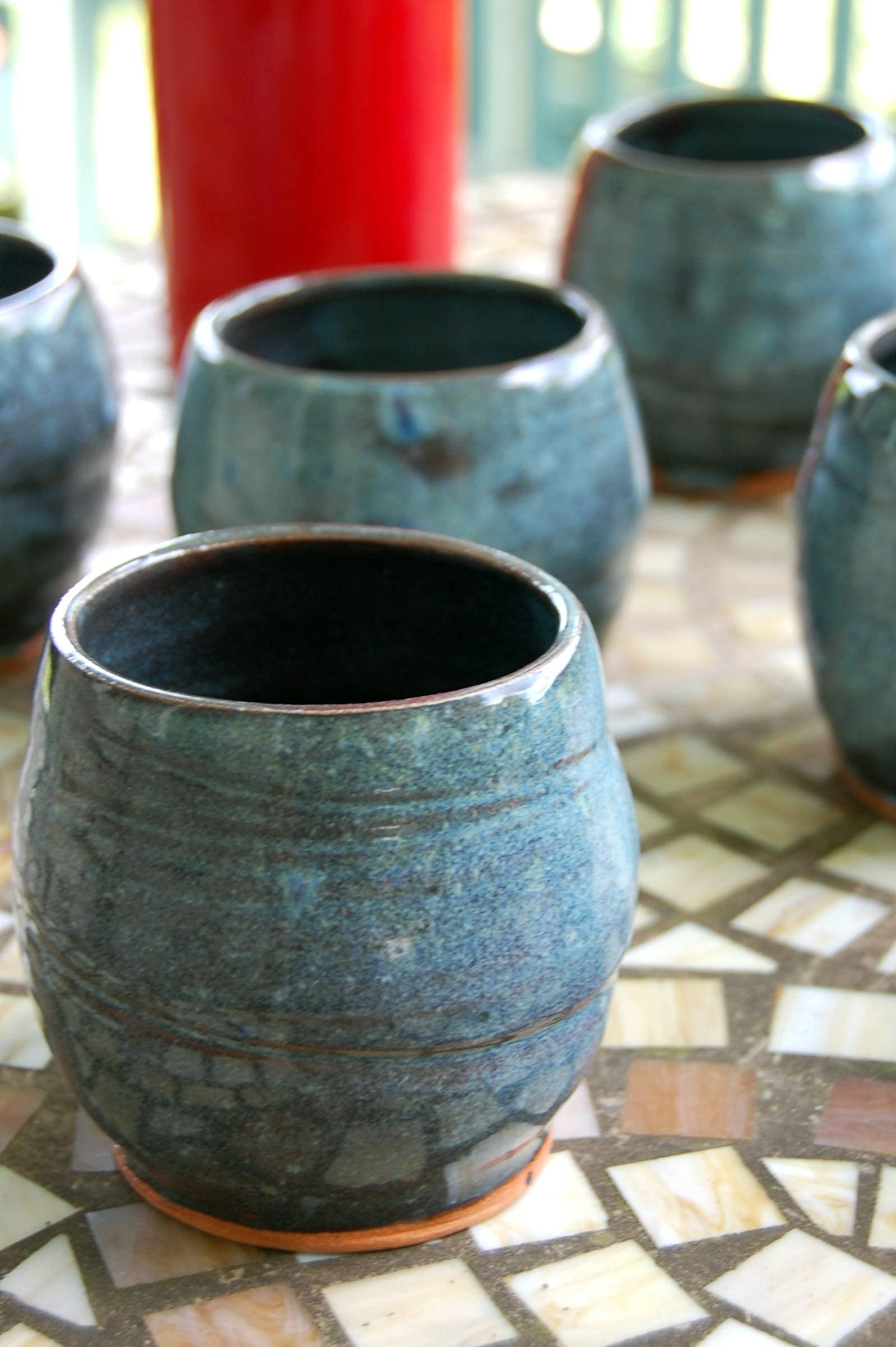 Hand Thrown Pottery Stemless Wine Glass in Slate Blue Handmade in North Carolina
