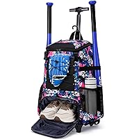 Rolling Baseball Bag Wheeled Softball bag for Adult,Baseball bag with Fence Hook forTeeball Gear,Batting Mitten,Helmet,Bat bag with Shoe Compartment.