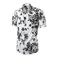 Mens Casual Shirts 2024 Fashion Hawaiian Shirt Slim Fit Short Sleeve Button Down Shirt Summer Beach Vacation Shirt
