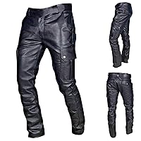 Men's Faux Leather Pants Punk Retro Shiny Pants Pure Color Casual Gothic Slim Trousers for Men