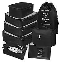Packing Cubes for Travel, AVITORO 8 Set Travel Packing Cubes for Suitcases Lightweight Travel Essential Bag with Toiletries Bag for Clothes Shoes Cosmetics Toiletries, For 18-32'' luggage (Black)
