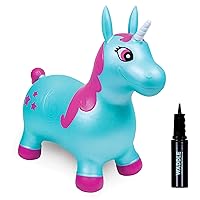 WADDLE Bouncy Hopper Inflatable Hopping Animal, Indoors and Outdoors Toy for Toddlers and Kids, Pump Included, Boys and Girls Ages 2 Years and U (Aqua Pink Unicorn)