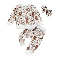 Baby Girl Clothes Set 3Pcs Long Sleeve Sweatshirt Pants Headband Outfit Infant Toddler Fall Winter Clothes