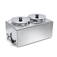 Commercial Grade Stainless Steel Bain Marie Buffet Food Warmer Steam Table for Catering and Restaurants (2 Round Pots with Tap)