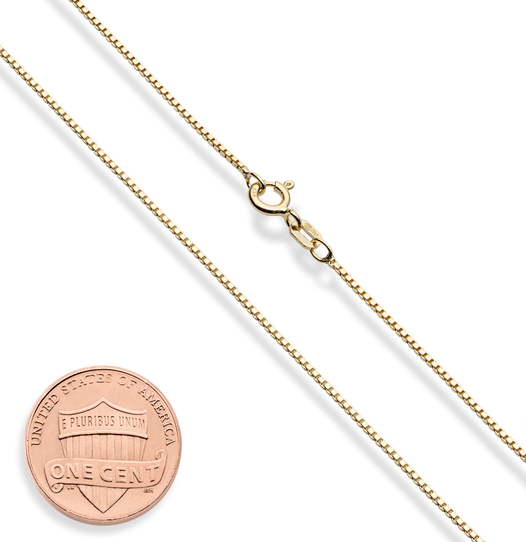 Miabella Solid 18K Gold Over 925 Sterling Silver Italian 1mm Box Chain Necklace for Women Men, Made in Italy