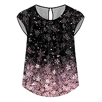 Womens Summer Shirts and Tops Peplum Tops for Women 2024 Summer Casual Fashion Print Bohemian Loose Fit with Short Sleeve Round Neck Shirts Black XX-Large