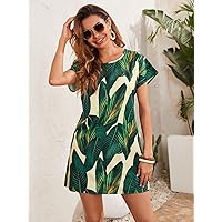 Women's Dress Tropical Print Batwing Sleeve Dress (Color : Multicolor, Size : Small)