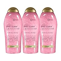OGX Sensitive + Pink Sea Salt & Rosewater Sulfate-Free Soothing Body Scrub with Healing Rose Quartz, Gentle Exfoliating Daily Body Wash to Soften & Smooth Skin, 19.5 Fl Oz (pack of 3)