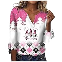 Christmas Sweatshirts For Women, Tops Loose Casual V-Neck Printed Flared Sleeve Seven T Shirt Women Ugly Fairy Season Trend Clothing Outfits Sweaters Sweatshirt Outfits Sweaters (XL, Pink)