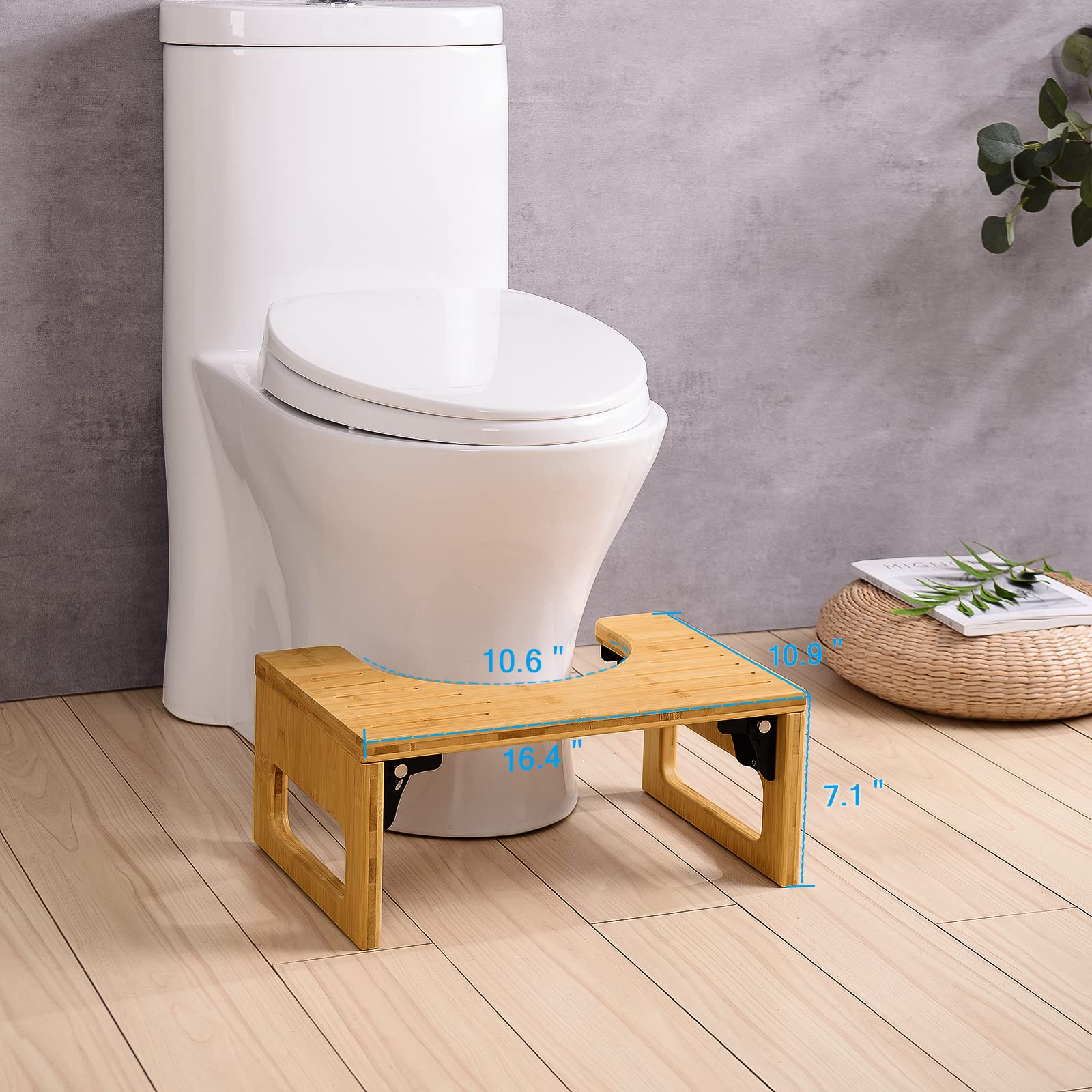 AmazerBath 7 Inches Bamboo Toilet Stool for Bathroom, Collapsible Poop Stool, Natural Color
