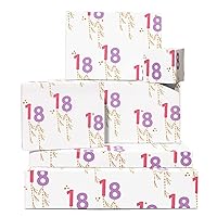 CENTRAL 23 Happy Birthday Wrapping Paper - 6 Sheets of White Gift Wrap with Tags - Balloon Tassel - 18th Wrapping Paper for Women Girls Her - Age 18 - Comes with Stickers