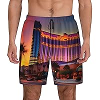 Las Vegas Sunset 1 Mens Swim Trunks - Beach Shorts Quick Dry with Pockets Shorts Fit Hawaii Beach Swimwear Bathing Suits