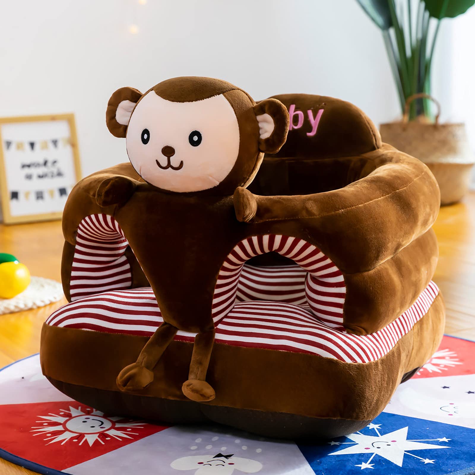 Baby Support Seat, Cute Baby Sofa Chair for Sitting Up, Comfy Plush Infant Seats (Monkey,W17.5