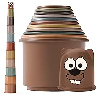 KIDSTHRILL Set Brown-Theme Modern Design 11 Stacking Cups Baby Toys for Boys & Girls, Drain Holes for Baby Bath Toys Pool Toys and for Beach Sand Toys