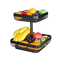 IBERG 2 Tier Fruit Basket Mesh Fruit Bowl - Basket Stand for Fruits Vegetables Bread Snacks (Black Square)