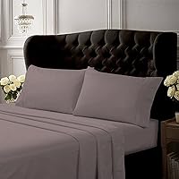 Tribeca Living Queen Bed Sheet Set, Crisp and Smooth Cotton Percale Solid Sheets and Pillowcase Set, Extra Deep Pocket, 300 Thread Count, 4-Piece Luxury Bedding, Grey