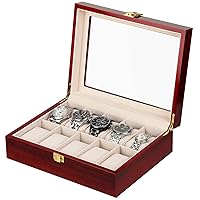 Watch Box, 10 Slots Wooden Watch Case with Removable Watch Pillow, Metal Clasp Watch Display, Watch Box Organizer for Men and Women